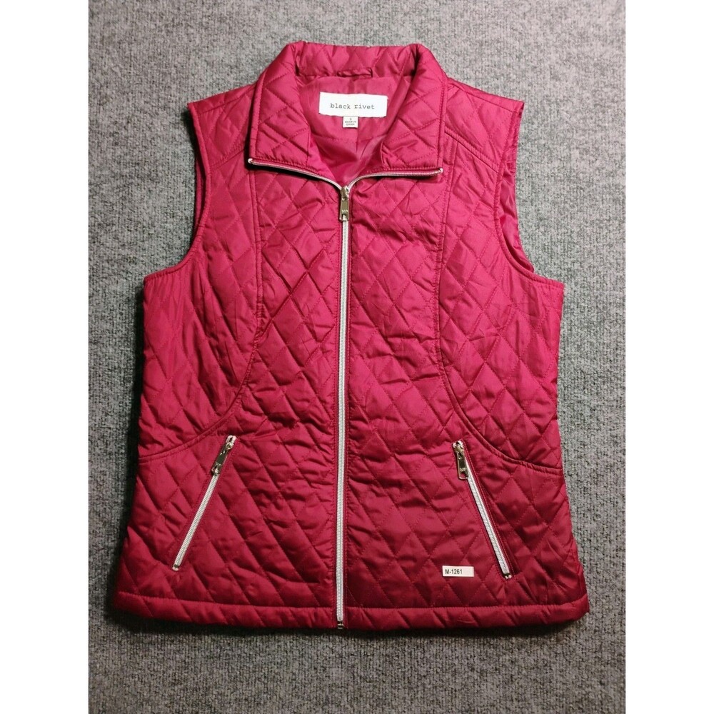 Black Rivet Women's Quilted Puffer Vest Pink Full Zip Lightweight Size S